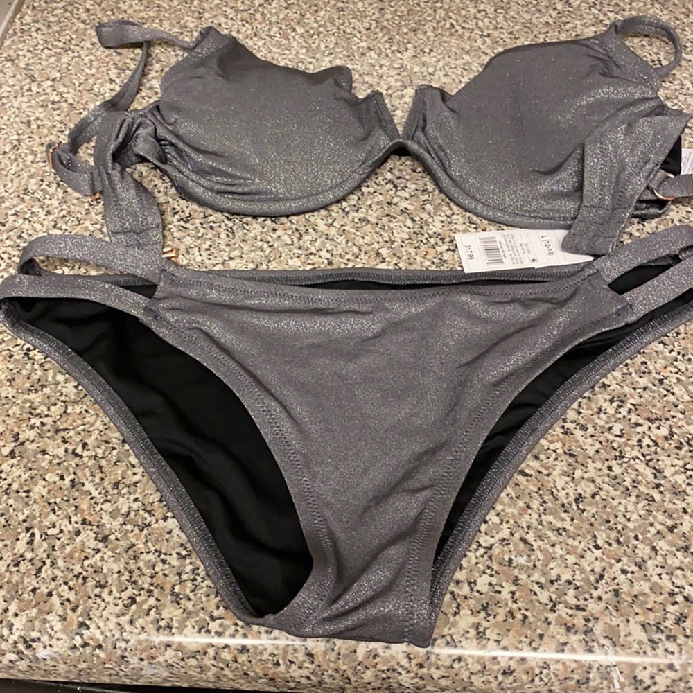Beautiful shade shore two piece silver swimsuit